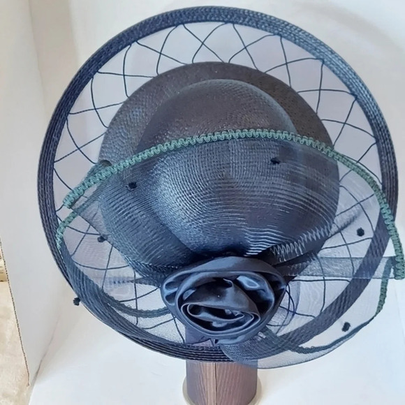 Kentucky‎ Derby Vintage Lord & Taylor Navy Blue Olefin Wide Brim Hat main image 10